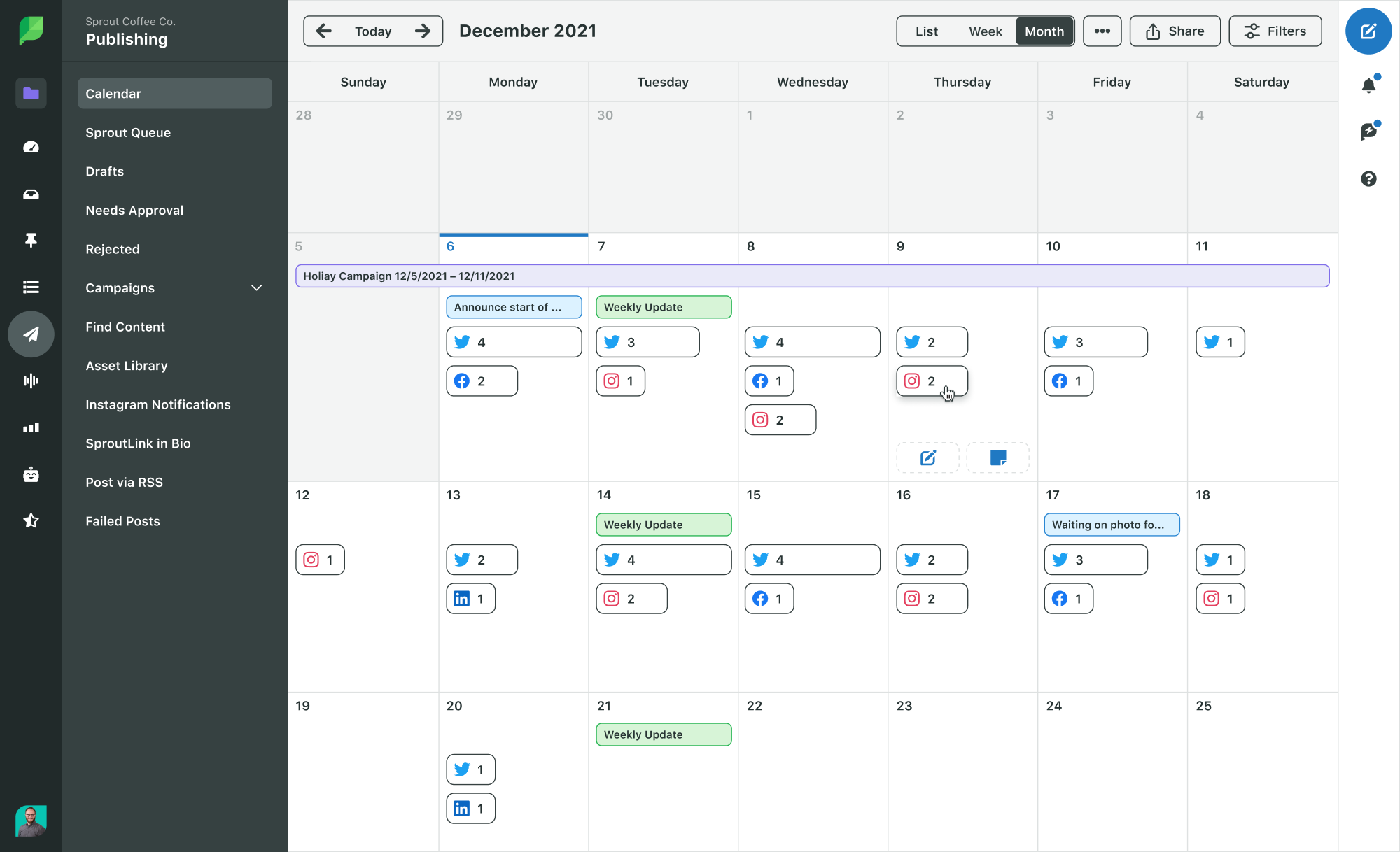 Content calendar example Sprout